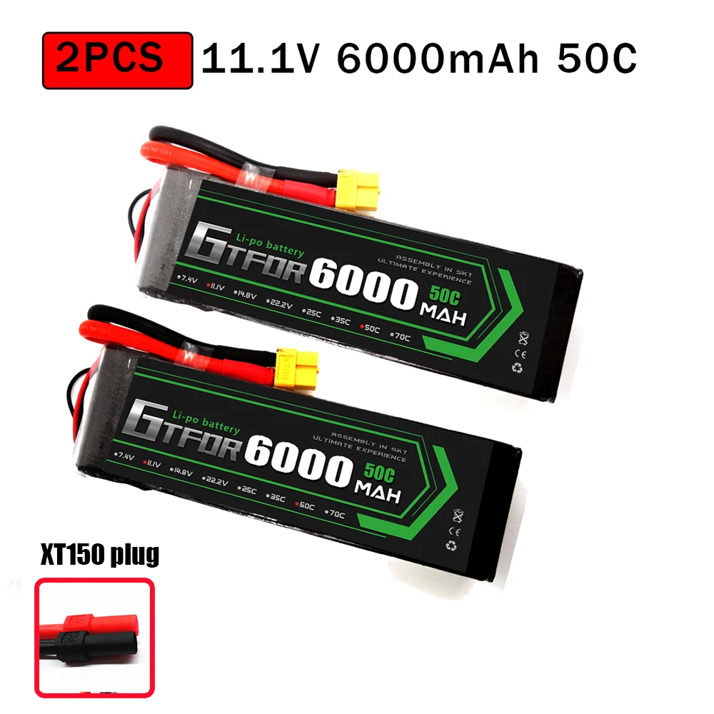 2PCS6000SOFTXT150 GTFDR 2 шт. RC батарея Lipo 7,4 V 11,1 V 2S 3S 6000MAH 6500MAH 6200MAH 7000mah 50C 60C 80C 100C 120C для RC Stampede автомобильный Дрон - Цвет: 2PCS6000SOFTXT150