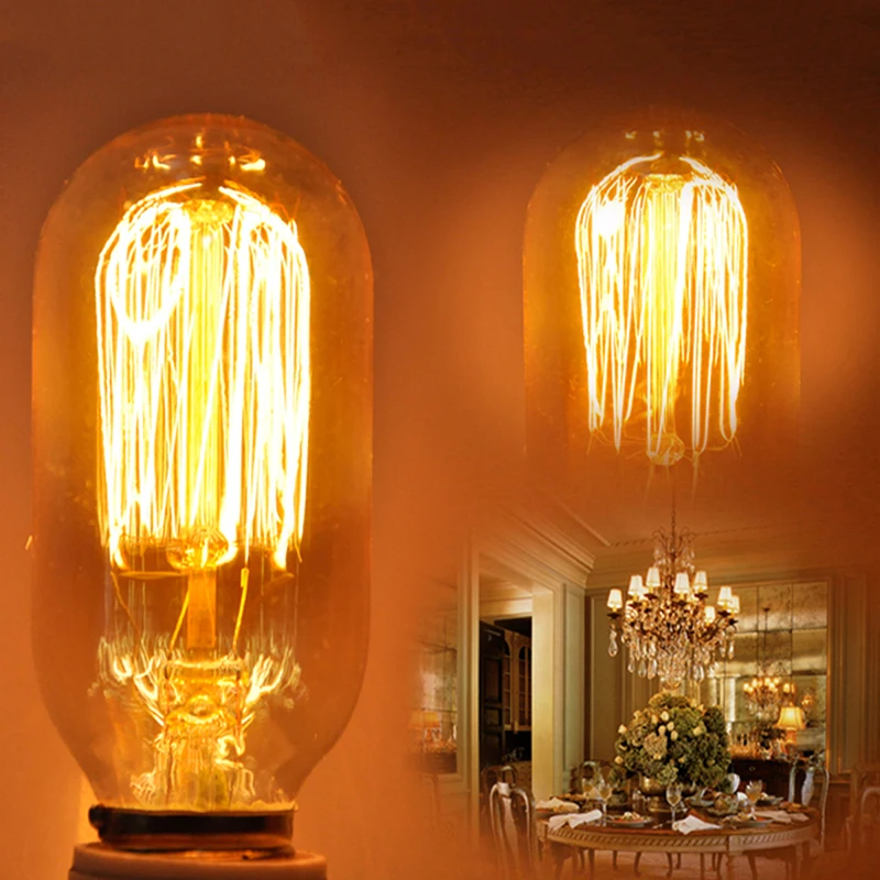 1Pc Retro Edison Filament E27 Light Bulb indoor Lighting Decor T45/G80/A19/T300/T185 Straight Twisted Wire 40W Lamp Bulbs Tubes | Лампы и