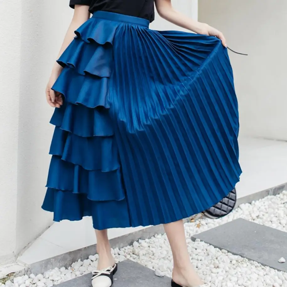 Новинка сезон весна-осень Высокая талия асимметричная плиссированная юбка с