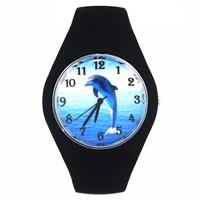 jumping dolphin aquarium fish sea animal pattern women men fashion silicone band sport quartz wrist watch