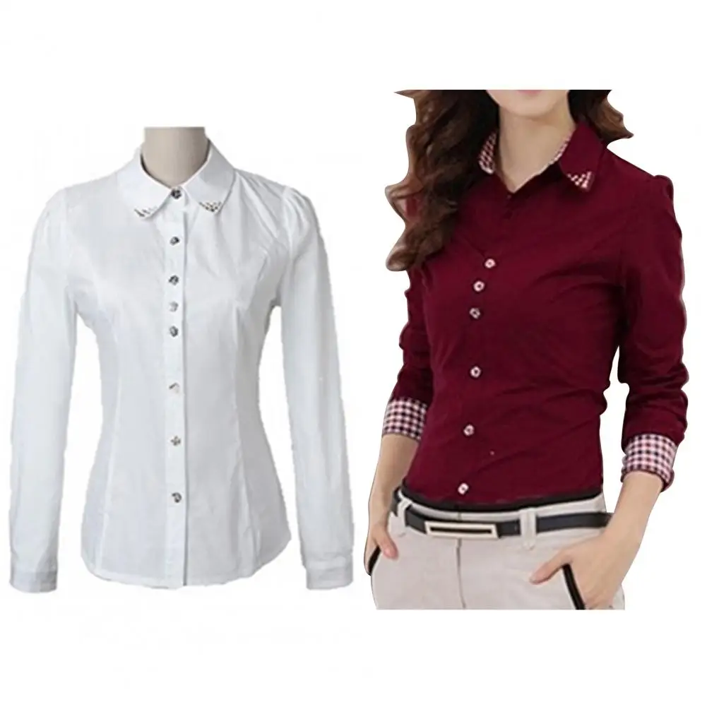 

Shirt Turn-down Collar Slim Cotton Long Sleeve Collared Tops for Office