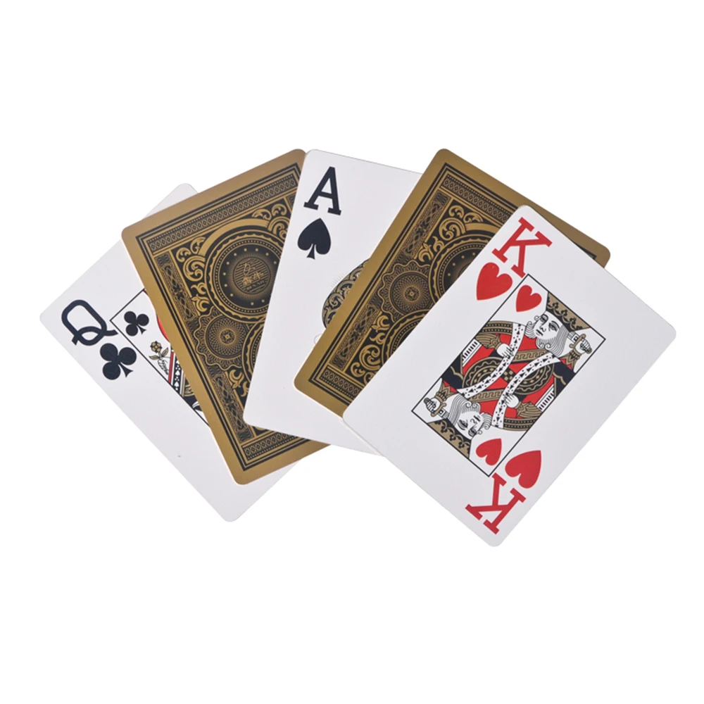 Водонепроницаемые покерные карты с золотым задним поверхностным матовым покрытием и краями для казино Texas Holdem.