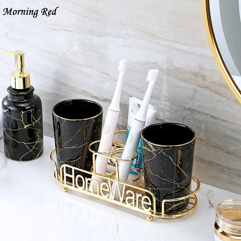 

Mouth Cup Set Bathroom Shelves Luxury Toothbrush Holder Sink Electric Toothbrush Storage Rack Ceramic Mouthwash Cup Organizer