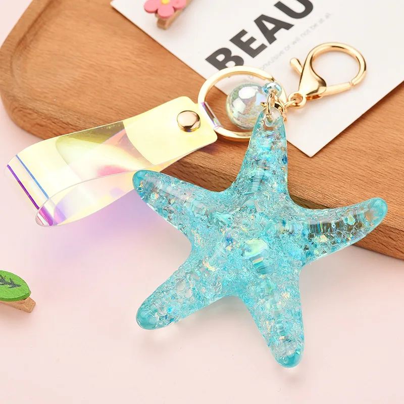 

2020 Fashion jewelry Starfish Keychains Acrylic jewelry pendant Key Chain men's and women's car bags simple gift Key Ring