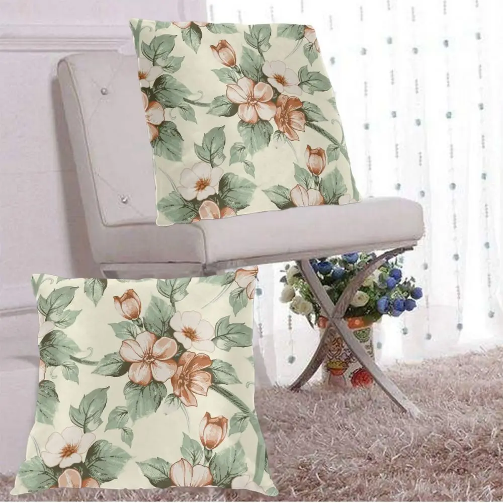 

Pillow Case Cover Blooming Retro Flowers Home Decorative 2 Pieces Zipper Throw Cushion Case for Sofa and Bed
