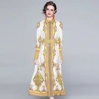 zuoman women autumn elegant dress shirt female high quality vintage yellow party robe femme lantern sleeve designer vestidos