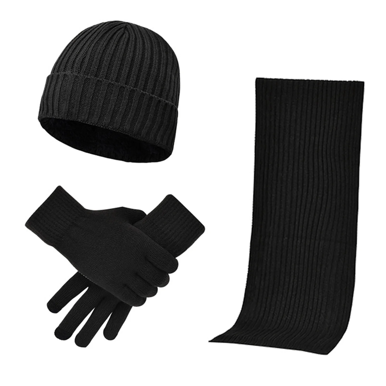 

3pcs Women Men Thick Knitted Beanie Thermal Neck Protection Soft Hat Scarf Gloves Set Skiing Outdoor Sports Warm Winter Casual