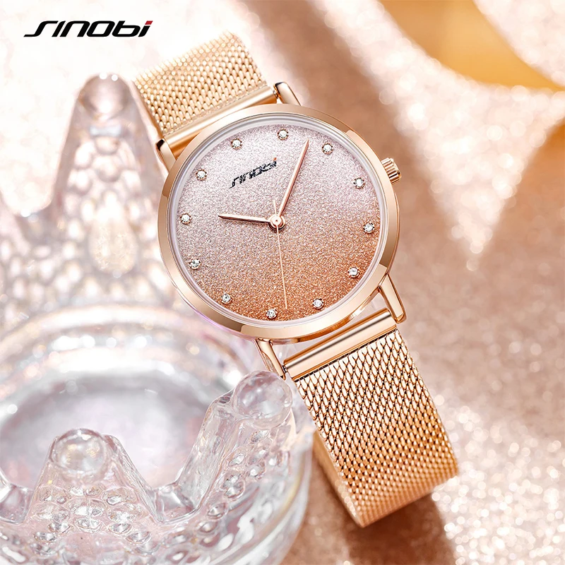 Sinobi Fashion Diamond Woman Watches Golden Elegent Women Quartz Wristwatches Ladies Gift Clock Relogio Feminino Dropshipping