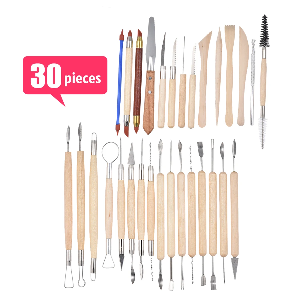 30pcs 31 шт. художественные ремесла глиняные инструменты скульптора набор Fimo набор инструментов для резки керамики и керамики деревянная ручка глиняные инструменты для моделирования - Цвет: 30pcs