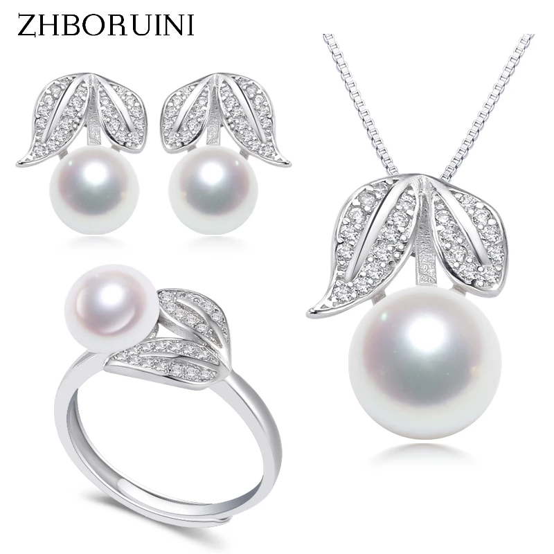 ZHBORUINI 2020 Fine Pearl Jewelry Set 100% Real Natural Freshwater Pearls Rings Necklace Earrings 925 Sterling Silve For Women