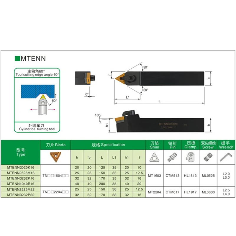 1ПК MTENN1616H16 MTENN2020K16 MTENN2525M16 WTENN1616K16 WTENN2020K16 WTENN2525M16 Внешний держатель режущего инструмента токарного станка ЧПУ