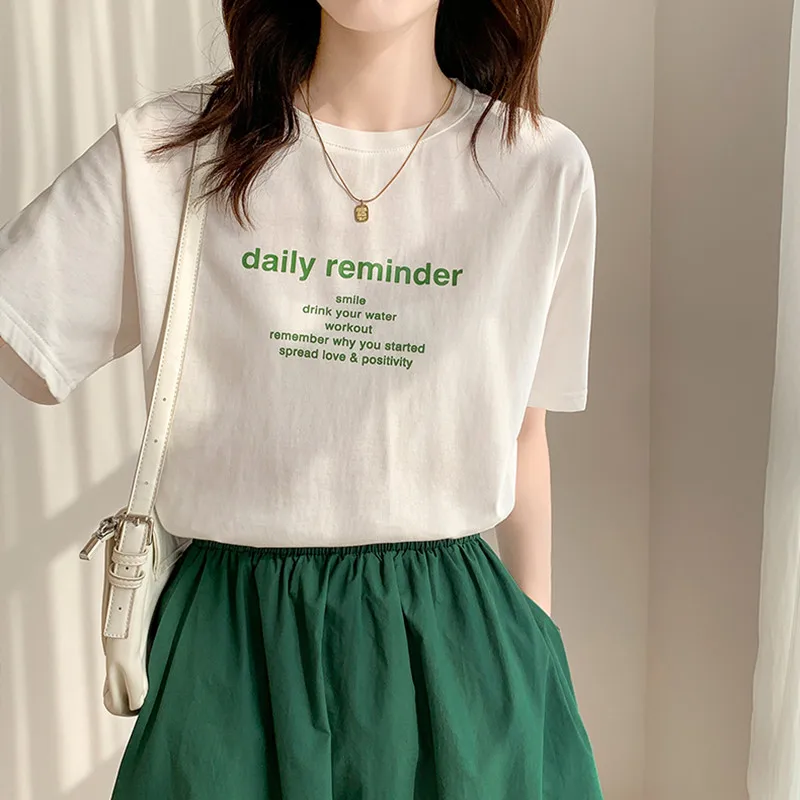 Корейская женская футболка Hzirip с круглым вырезом и буквенным принтом лидер