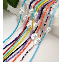 simple irregular pearl beaded necklace for women candy color acrylic glass bead strand choker necklaces handmade jewelry gift
