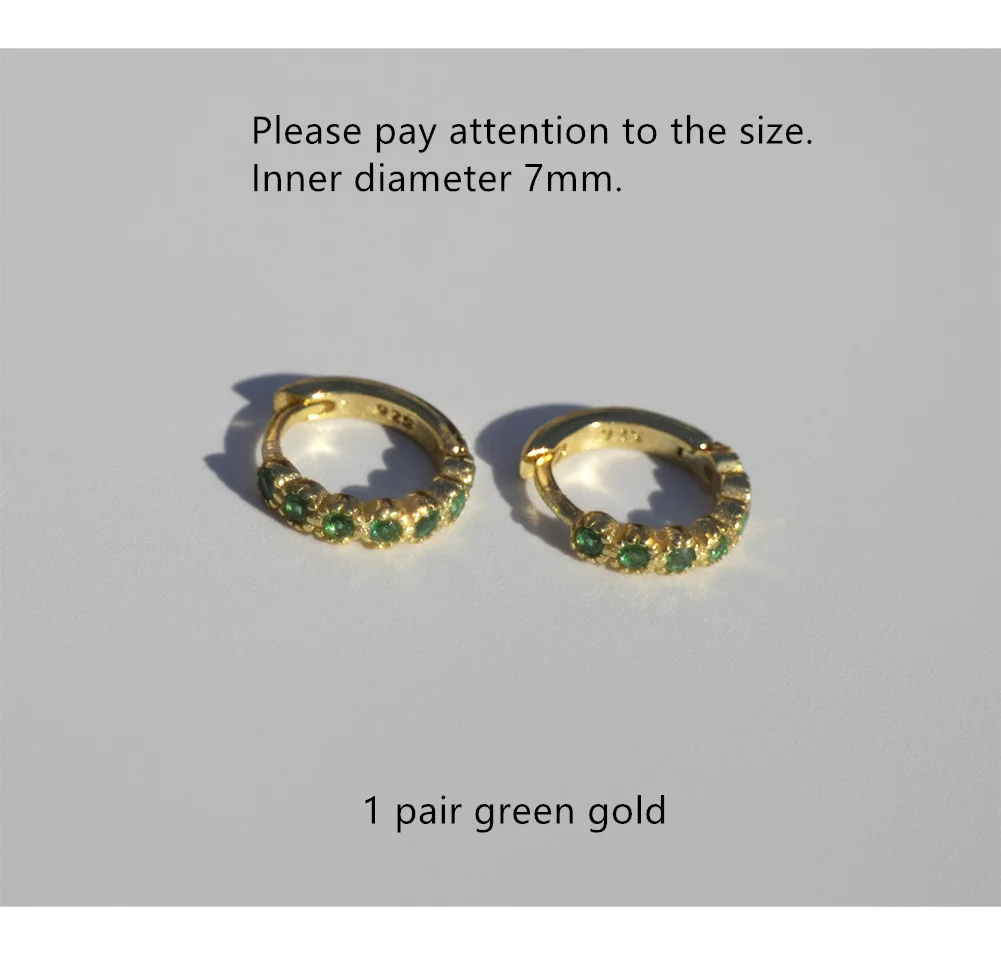 1 pair green gold Серьги из стерлингового серебра 925 пробы, модные циркониевые зеленые, черные, синие, геометрические, Круглые, для ушей, для девочек и мальчиков, серьги для ушей - Окраска металла: 1 pair green gold
