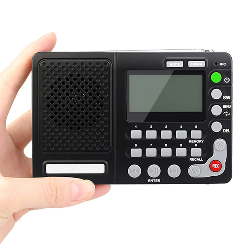 

Портативный радиоприемник FM/AM/SW, mp3-плеер, записывающее устройство с таймером сна, черный FM-радиоприемник