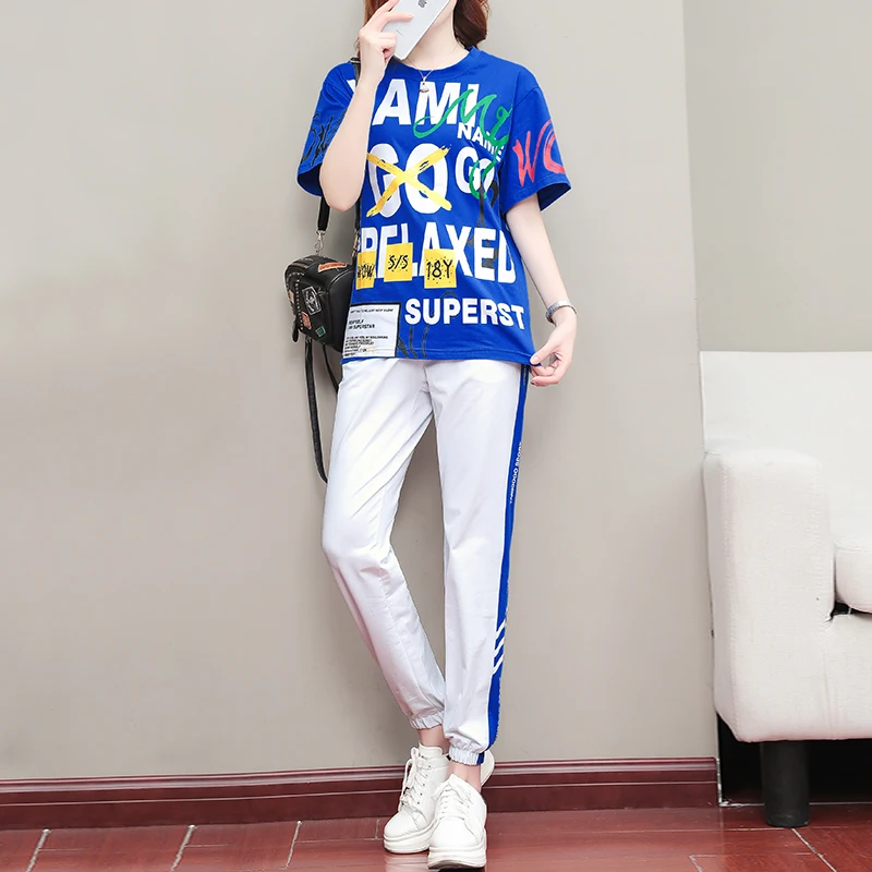 

Girls' Students' Hip Hop Sportswear Set Women'S Summer 2021 New Fashion Relaxed Foreign Style Leisure Two Piece Suit Cotton