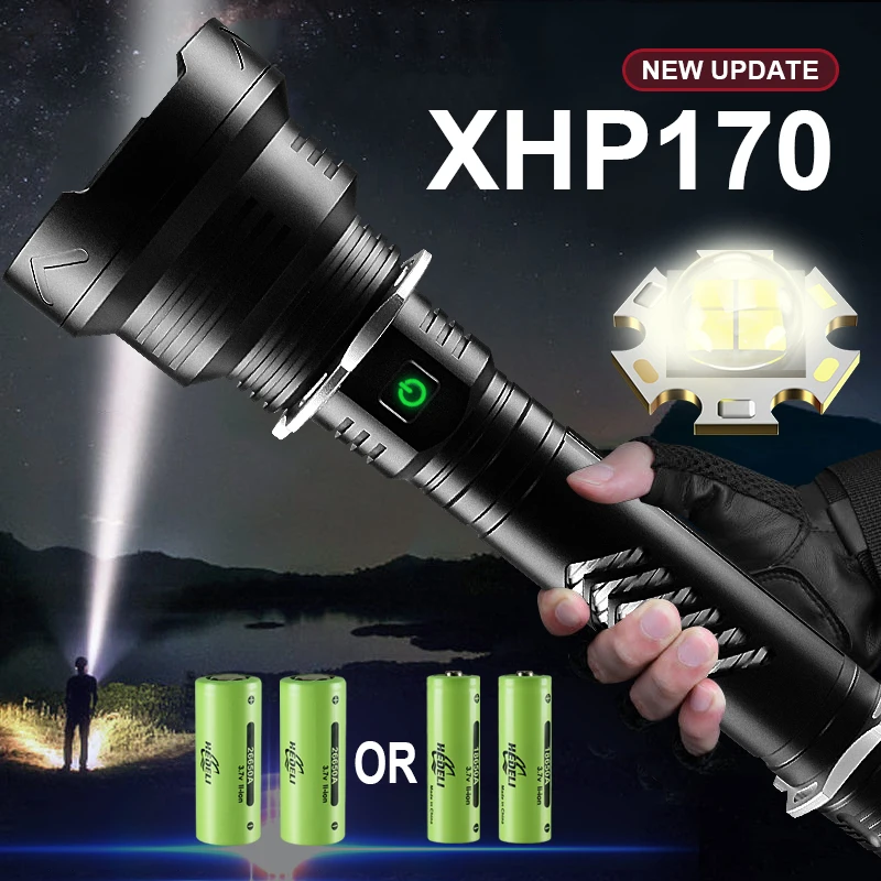 Самый мощный яркий светодиодный фонарик XHP170 для охоты с USB-зарядкой фонарь XHP90