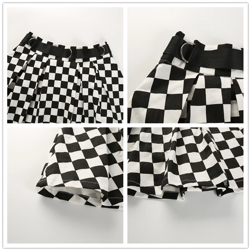 Imily Готическая Шахматная мини-юбка женская Повседневная Высокая талия с поясом