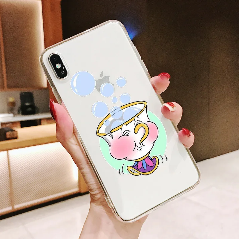 Чехол с чипом Красавица и Чудовище для iPhone X 11Pro MAX 6 6S 7 8Plus 5 5S SE XR XS Прозрачный