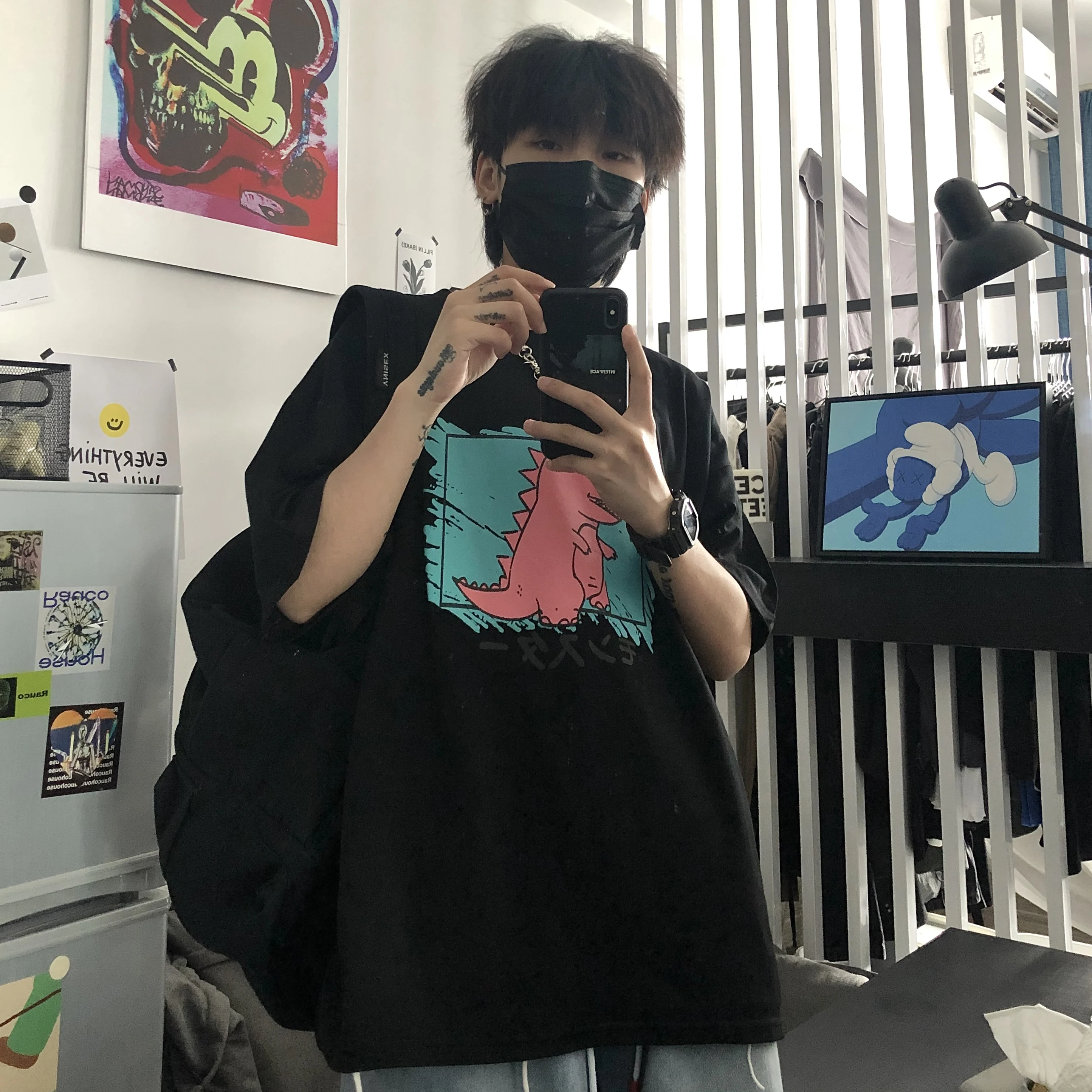 

Harajuku Style Short-sleeved Men and Women T-shirt Korean Trend Cartoon Dinosaur Printed T-shirt Casual Loose Summer Tops