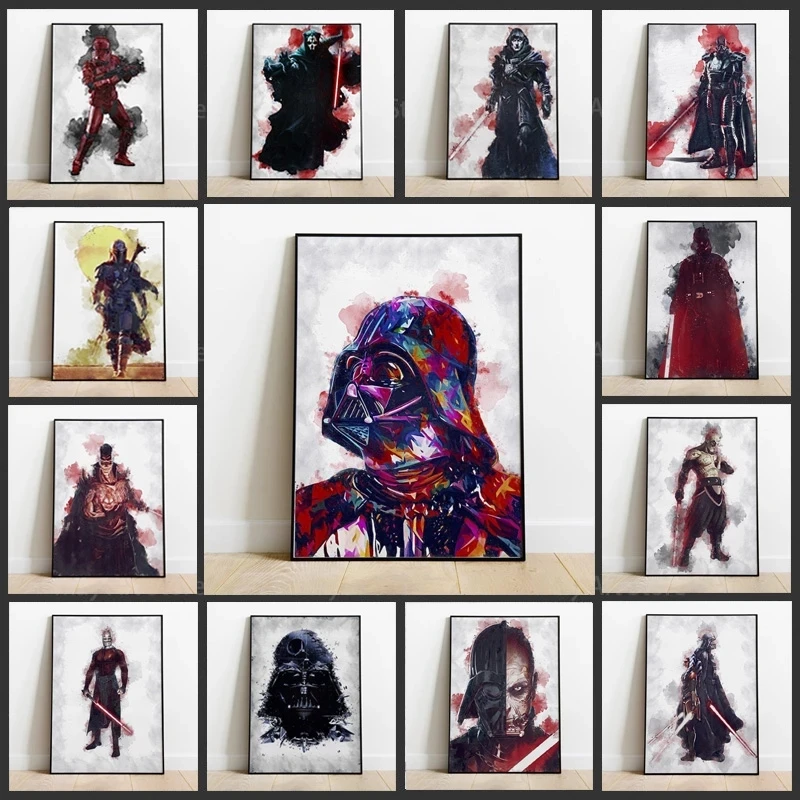 

Disney Star Wars Movie Posters Abstract Darth Vader Yoda Watercolor Canvas Painting Wall Art Home Decor Picture Cuadros