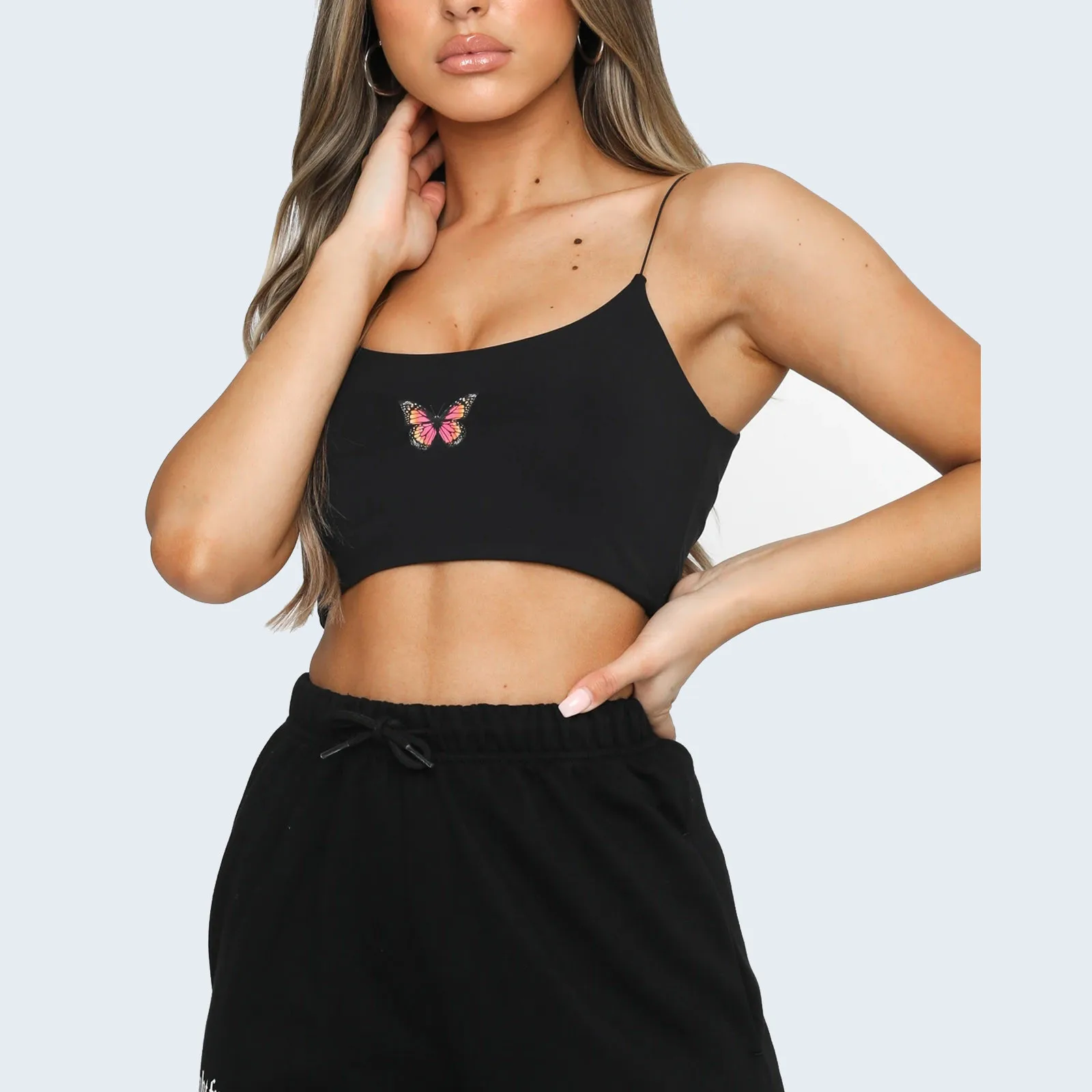 Майка женская с вышивкой бабочки пикантный укороченный топ без рукавов