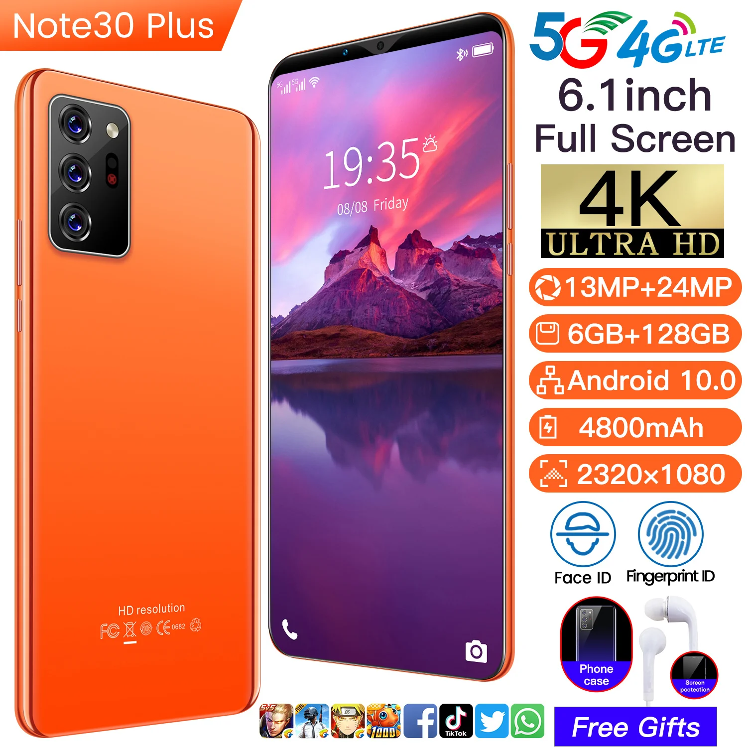 

Note30 Plus 6.1 Inch Full Screen Cheap Smartphone 8G+256G 4800mAh Fingerprint Unlock Face Unlock 13+24MP Camera Mobilephone