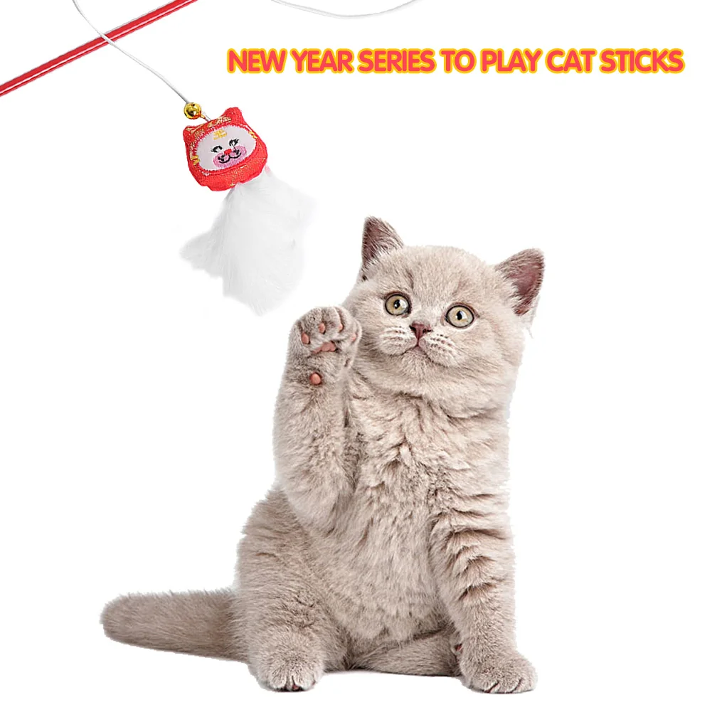 

30cm Cat Teaser Toy New Year Catcher Teaser Rod Cat Interactive Kitten Playing Wand Sticks Puzzle Toys Funny Pet Supplies