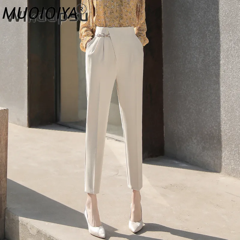 

Брюки женские с завышенной талией, модные брюки-карандаш в Корейском стиле, повседневные деловые элегантные офисные штаны с лепестками