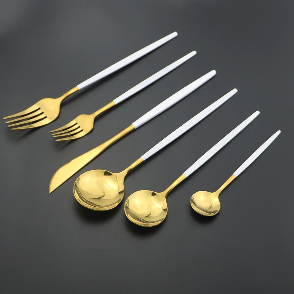 24 шт набор посуды из белого золота столовых приборов 304 Нержавеющая сталь нож