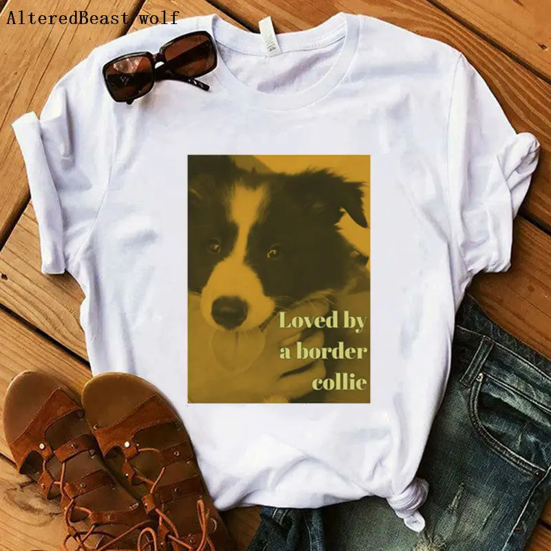 Женская футболка с принтом Love by a border collie | одежда