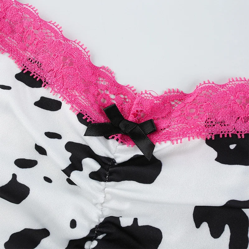 Корова штамп поощрительные Ночная сорочка с кружевом Лето 2020 сексуальное платье