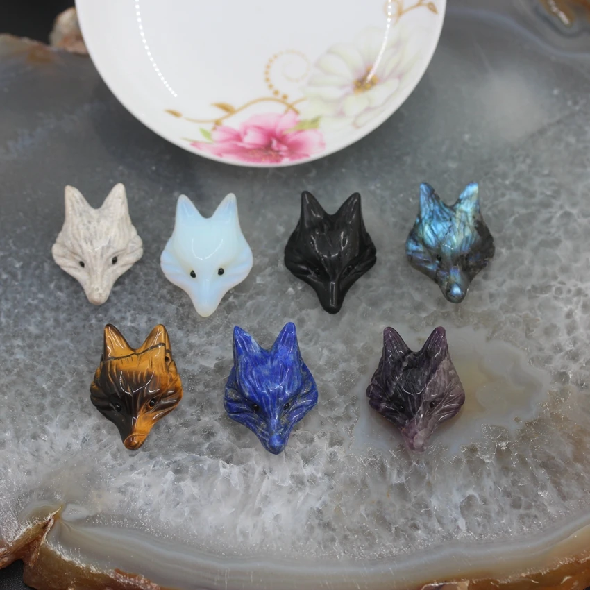 

7 Stone Choice,3pcs/lot Natural Stone Quartz Carved Fox Pendants for Necklace,Animal Head Carving Figurine Chakra Healing Charms