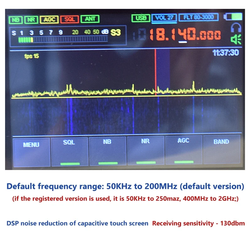 50КГц-200МГц Малахит SDR Коротковолновое радио Малахит DSP 3,5-дюймовый сенсорный HAM-приемник с шумоподавлением.