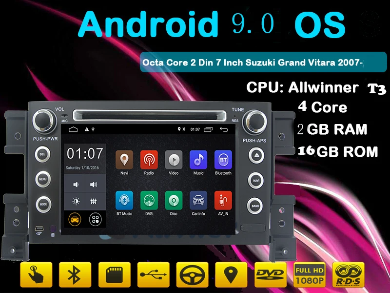 Android 9,0 Автомобильный gps 2 DIN dvd-плеер для SUZUKI GRAND VITARA 2005-2012 gps Радио стерео экран навигация