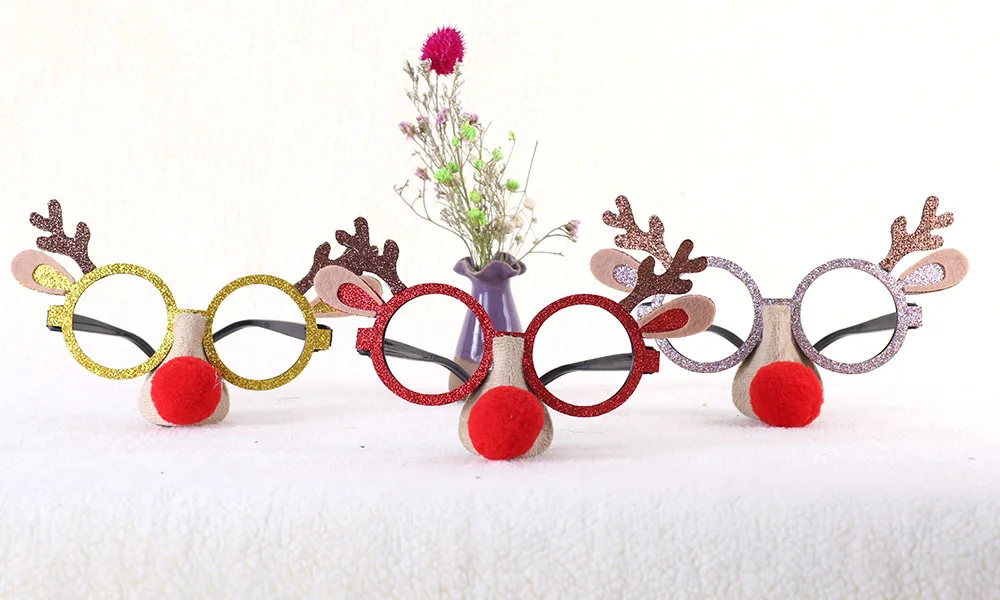 Забавная оправа для очков Мультяшные рога очки красный нос косплей лося женщин