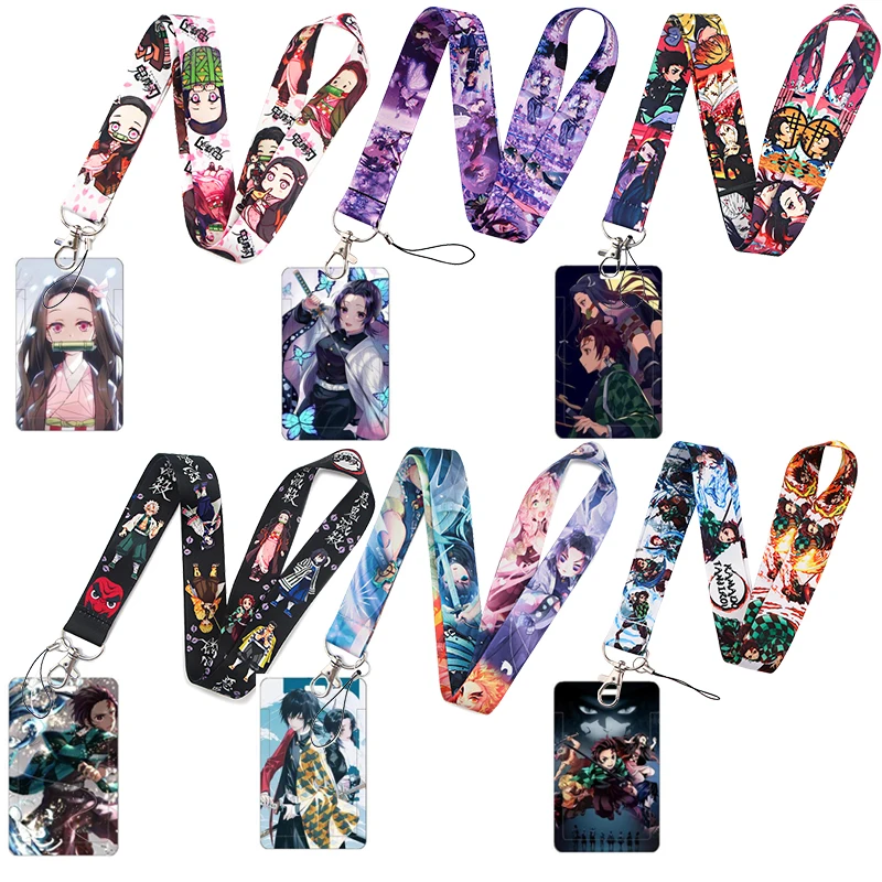 

C1507 Demon Slayer Badges With Japanese Anime Manga Lanyard For Keys ID Card Cover Badge Holder Key Lanyard Keychain Accessories