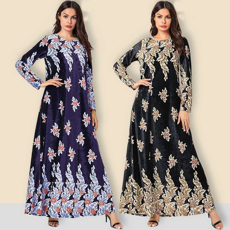 Мусульманский принт abaya Макси золотистое бархатное платье вязаное повседневное