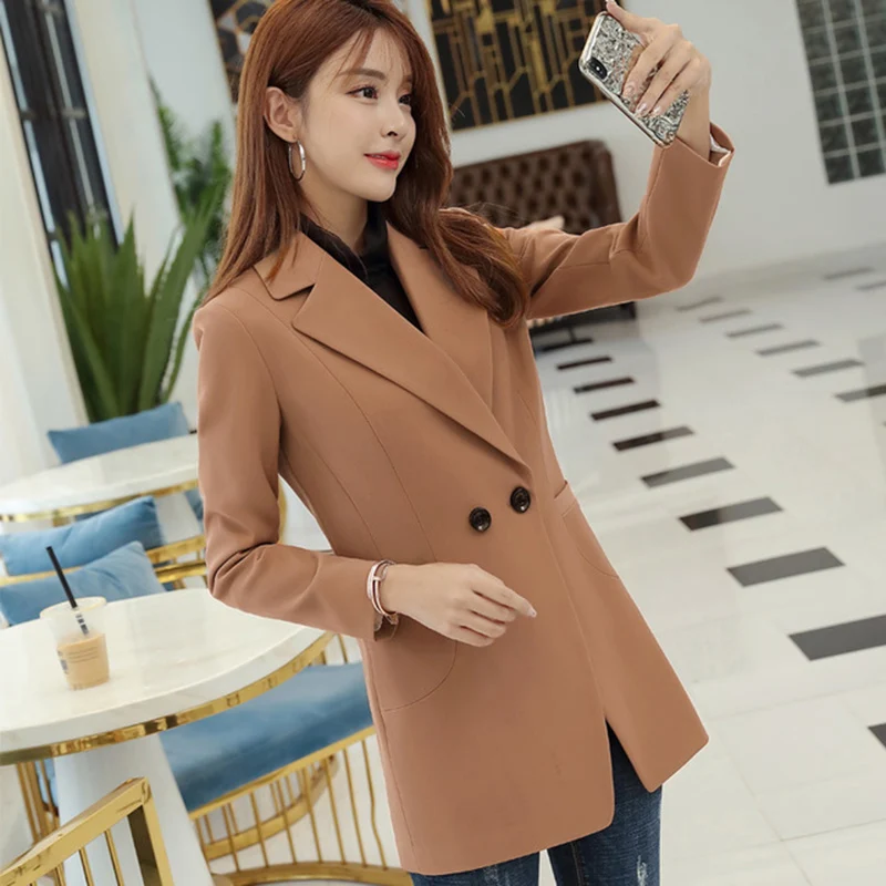 Новый Модный осенне-зимний пиджак женский черный офисный костюм Повседневный