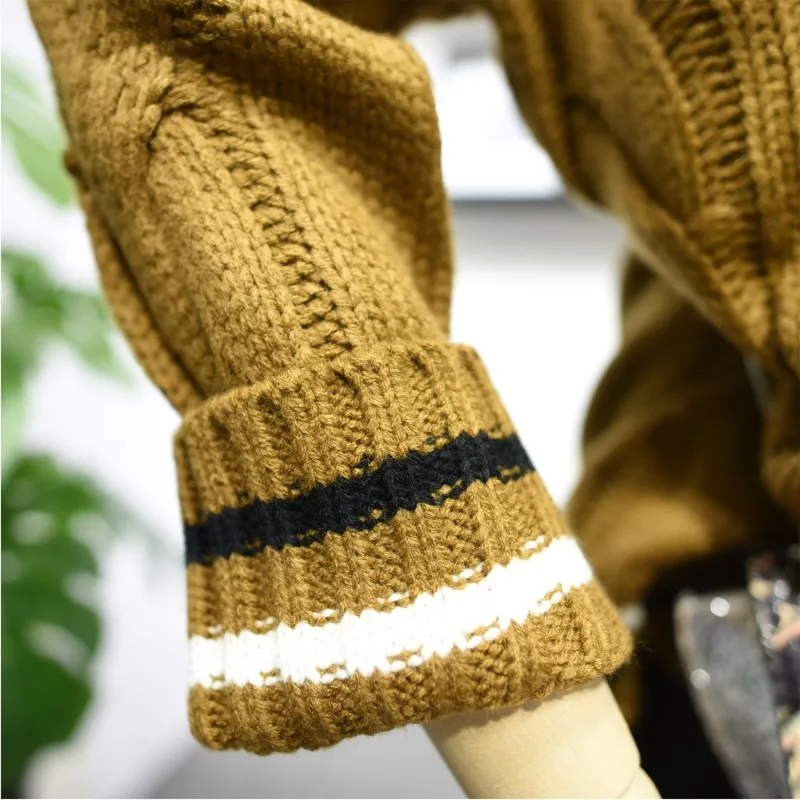 

Women Autumn Winter V-Neck Sweater Knitted Striped Sweaters Long Sleeve Solid Pullover L0961103