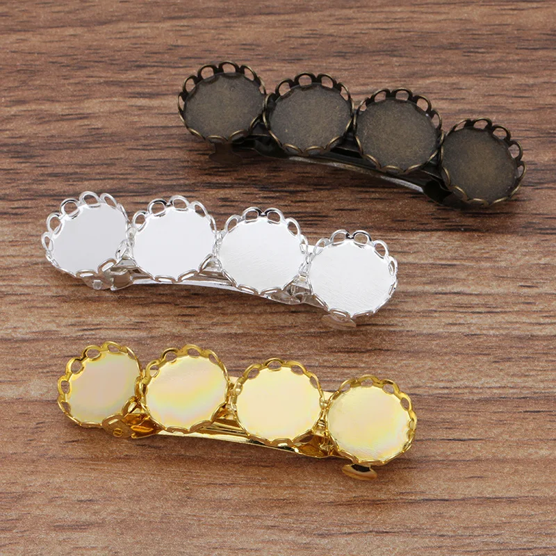 100pcs Women Vintage Blank Hair Clips Girls Metal Barrettes 12mm Resin Cameo Bezels Base Big Hairgrips Hairpins Hair Accessories