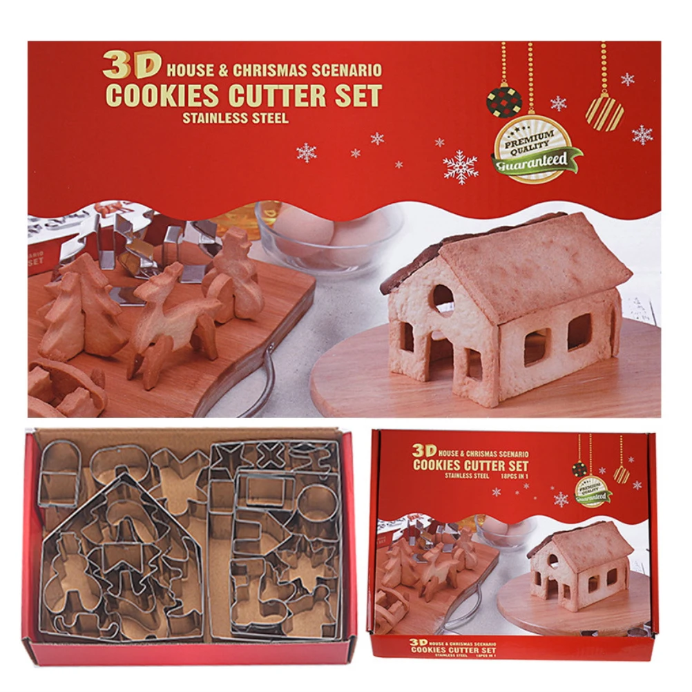 

28 Piece Cookie Cutter Set 3D Biscuit Cutters Stainless Steel Cookie Cutters Gingerman House Cookie Mold
