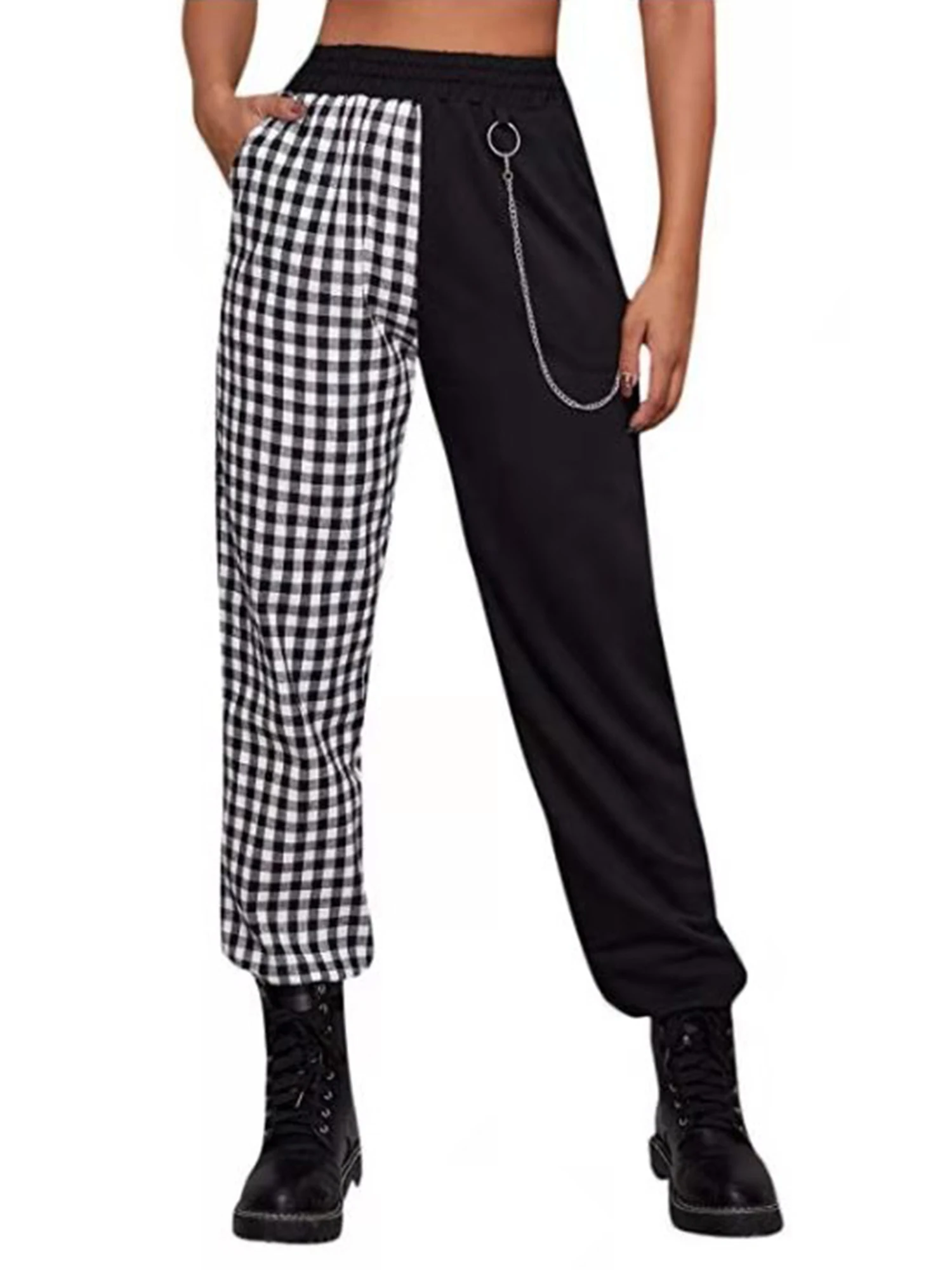 Новые женские повседневные штаны в клетку шотландскую с высокой посадкой