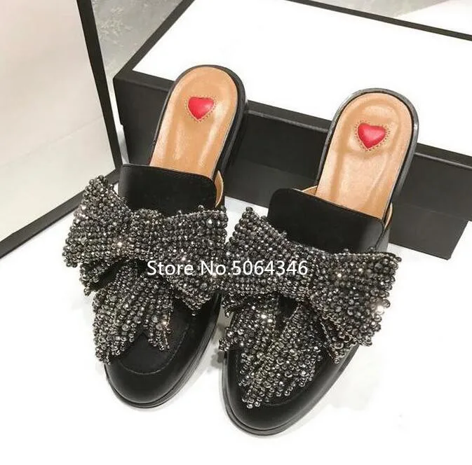 Стразы и бантиком бабочкой черные Для женщин тапочки с закрытым носком на