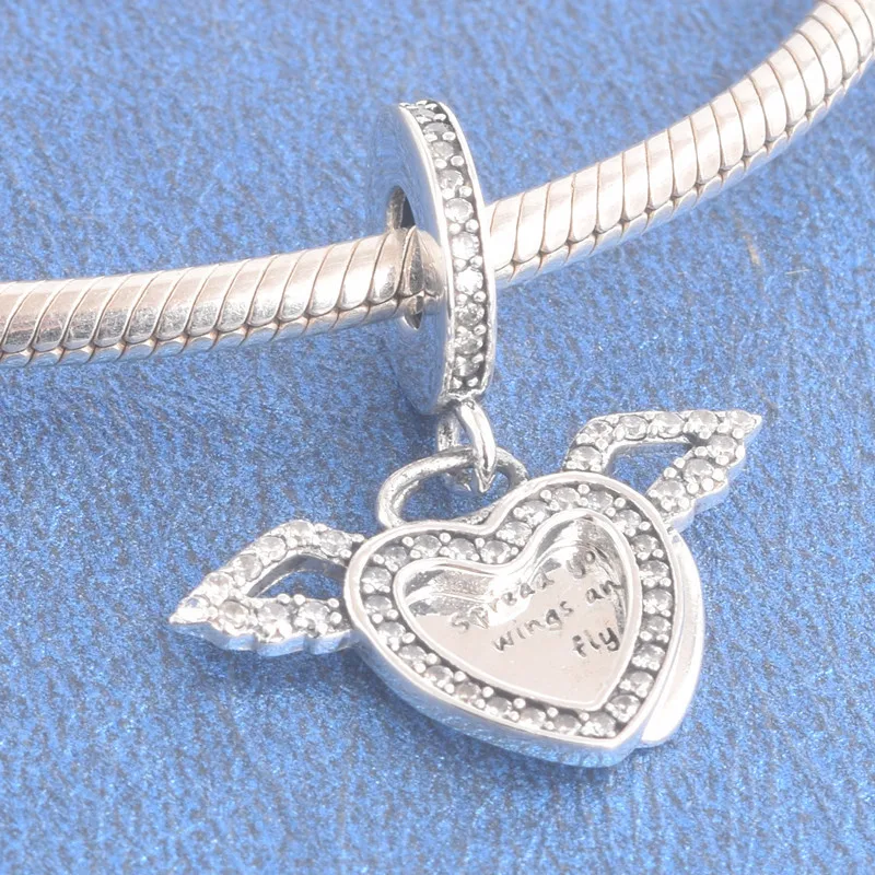 CodeMonkey 100% 925 пробы серебро любовь сердце крылья розовый кристалл CZ подвеска