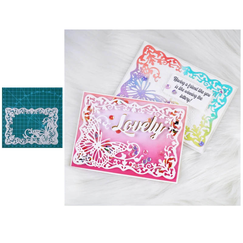 DiyArts кружевная прямоугольная рамка металлические режущие штампы бабочки