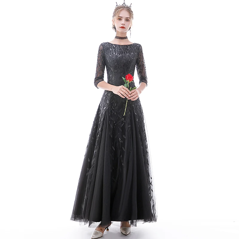 Kyunovia черные сексуальные женские вечерние платья с блестками Vestidos De Gala Длинные