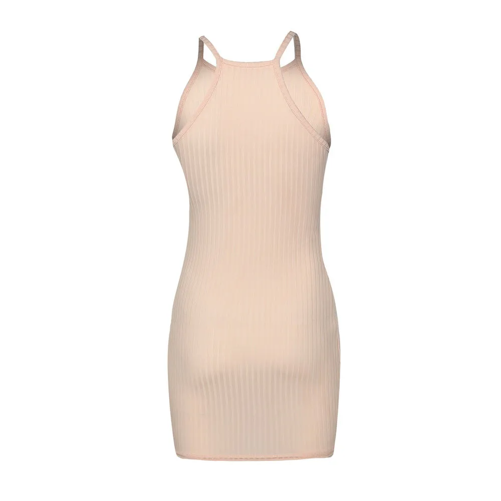 

Sexy Women Dress Summer Casual Sleeveless Halter Solid Color Holiday Party Mini Dress Ladies High Waist Dress Vestidos#35