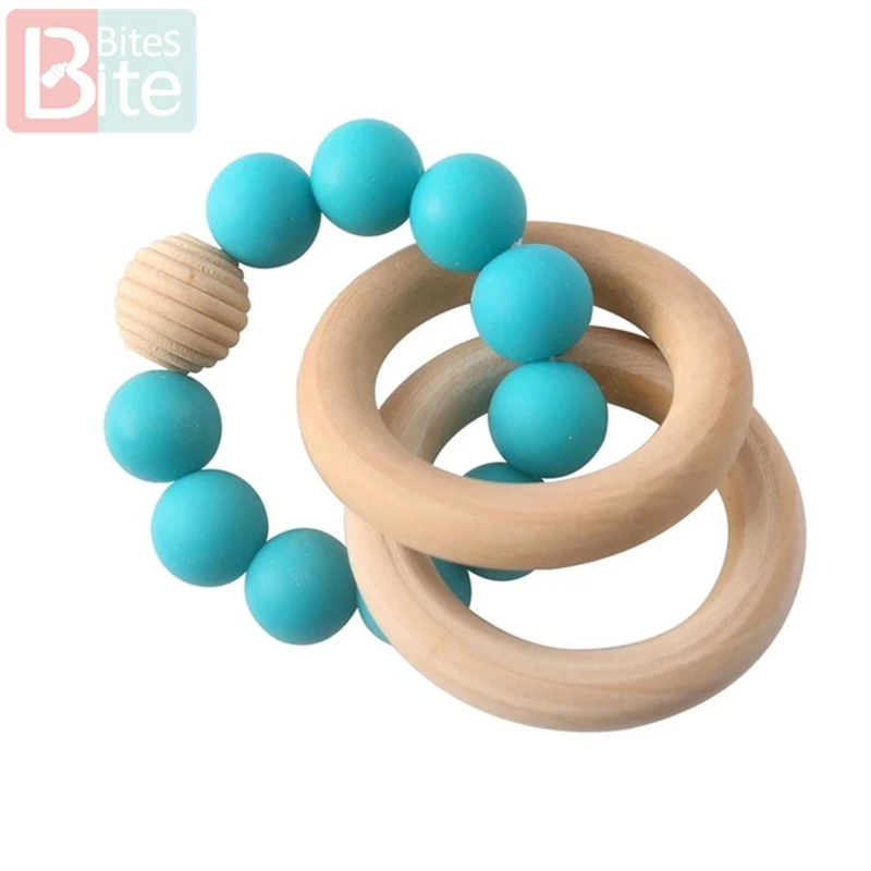 Turquoise Rattle 1 шт. детский силиконовый Прорезыватель для браслетов младенцев, погремушка, силиконовые бусины с резьбой, браслеты, прорезыватели, ювелирные изделия, деревянные кольца для грызунов - Цвет: Turquoise Rattle