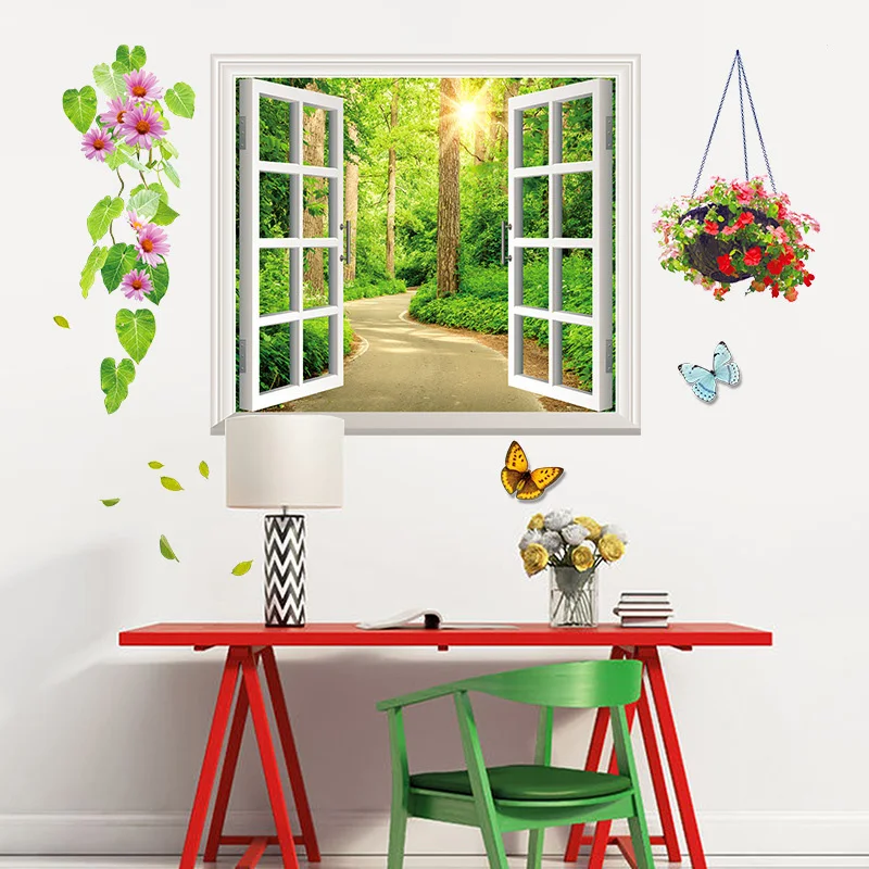 Creative Fake Window Paisagem Poster Stickers Vinyl Mediterranean Scenery Wall Decor Removable PVC Decal Mural Wallpaper | Дом и сад